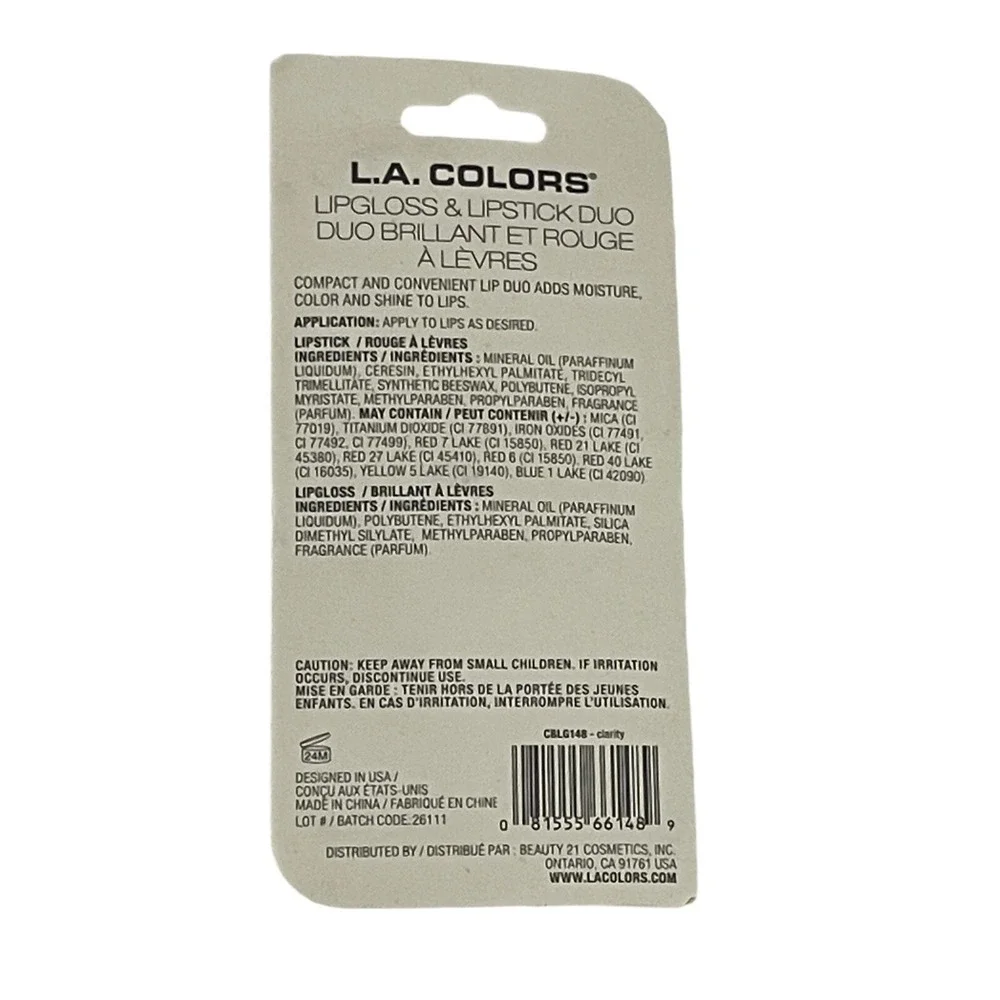 LA Colors Clarity Lip Duo Gloss Lipstick Glamorous Lip Classic Timeless Chic New